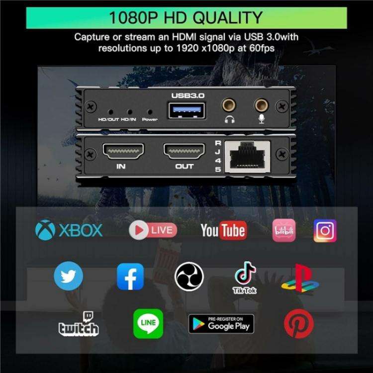 C9 USB 3.0 Gigabit Ethernet Loop Out Adapter 4K 60Hz HDMI Video Capture Card