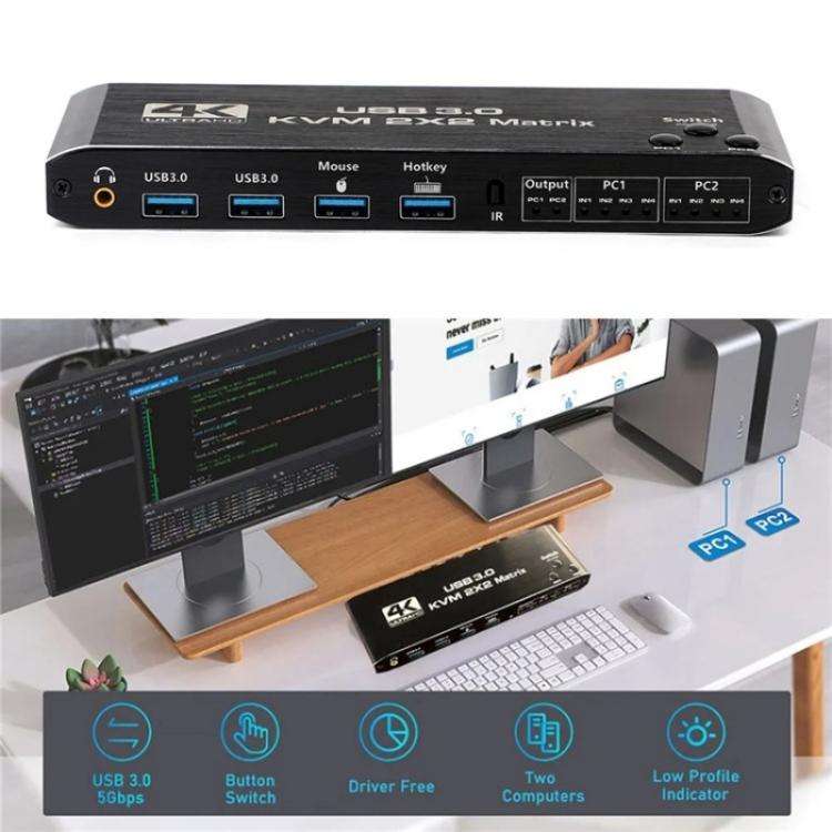 K3-1 4K 60Hz USB 3.0 Dual Screen Display Extender HDMI Matrix 2x2 KVM Switch