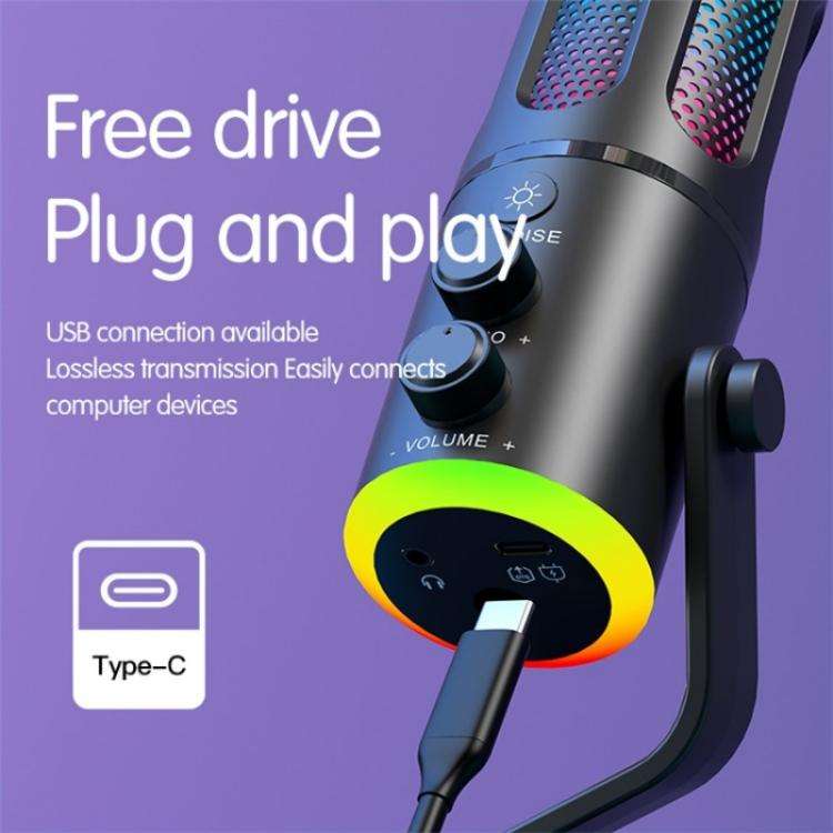 SU8 RGB Light Noise Reduction Desktop Microphone for Live Streaming / Recording / Gaming