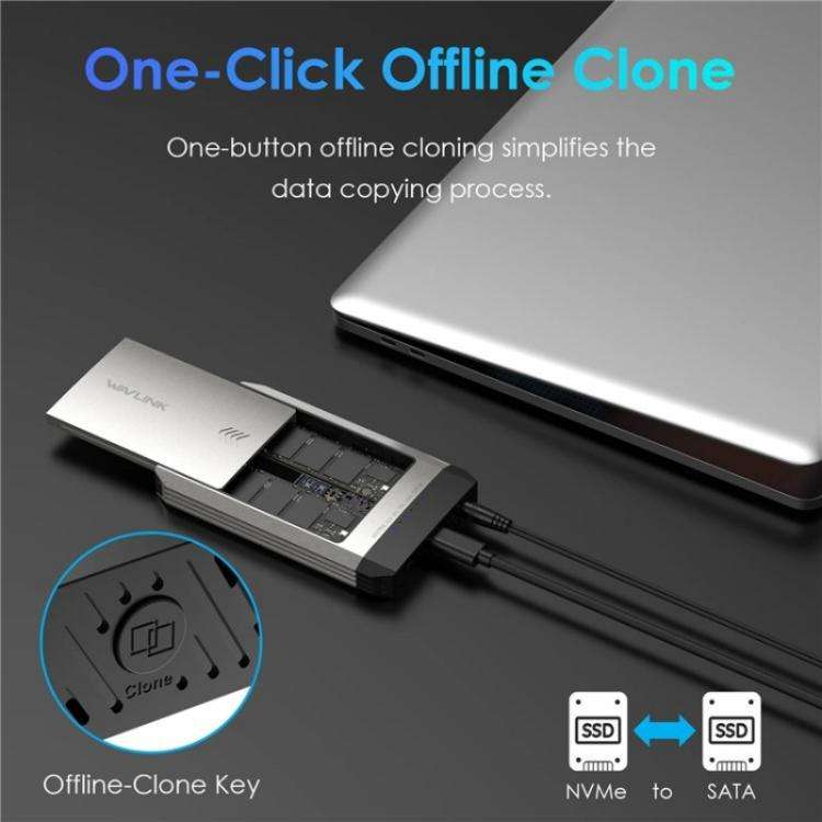 WAVLINK ST347 One-Click Offline Clone Dual Slot M.2 SSD Enclosure USB-C 3.2 Gen2 10Gbps(UK Plug)