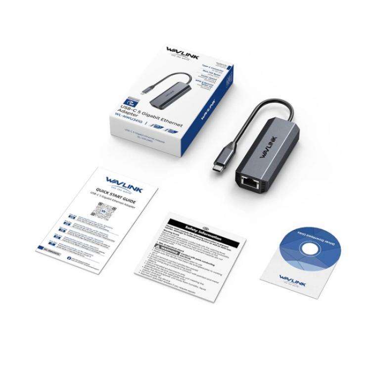 WAVLINK WL-NWU341G Laptop USB-C to 5000Mbps RJ45 LAN Ethernet Network Adapter