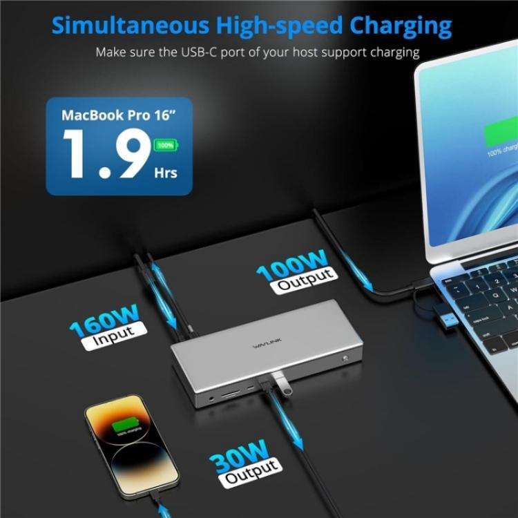 WAVLINK WL-UG75PD1-DH2 USB-C / Type-C Displaylink DL7400 Docking Station Support Quad Display(US ...