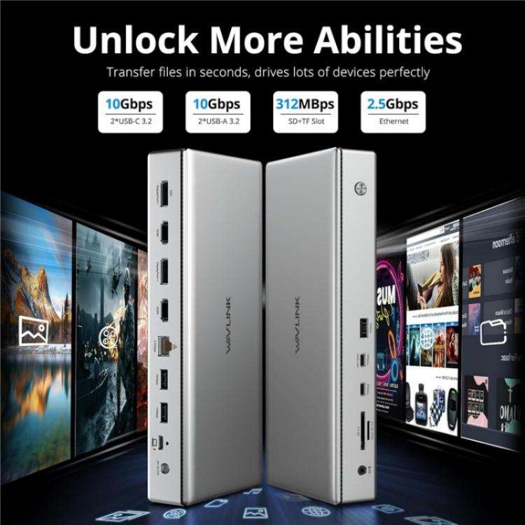 WAVLINK WL-UG75PD1-DH2 USB-C / Type-C Displaylink DL7400 Docking Station Support Quad Display(US ...