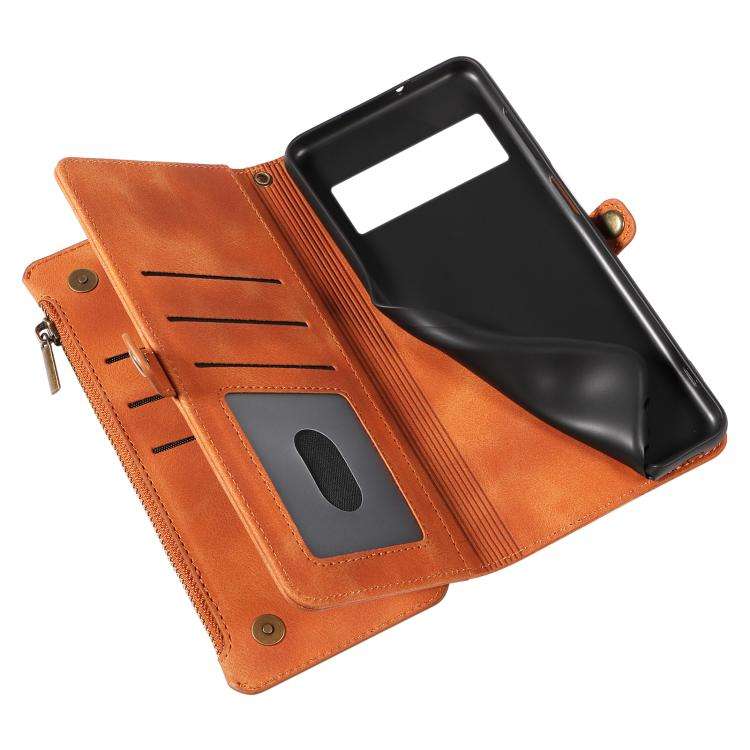 For Google Pixel 7 Pro Fantasy Multifunctional Zipper Wallet Leather Phone Case(Orange)