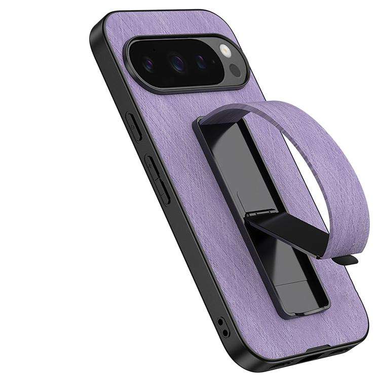 For Google Pixel 10 / 10 Pro Electroplating Wristband Holder Brushed Texture Phone Case(Purple)