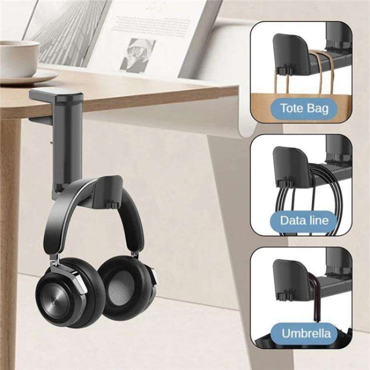 XWJ-EJJ01 360 Degree Rotatable Under Desk Storage Bracket Gaming Headset Holder(Black)
