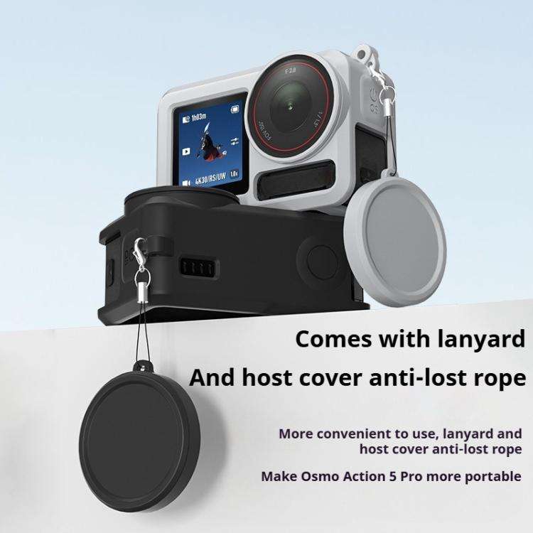 For DJI Action 5 Pro / 4 / 3 Soft Silicone Shockproof Protective Case Cover with Lens Cap(Gray Wh...
