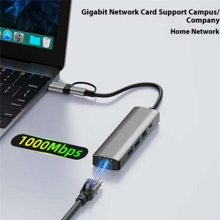 2501 RJ45 Gigabit Network Card Converter USB-C / USB to Ethernet Adapter