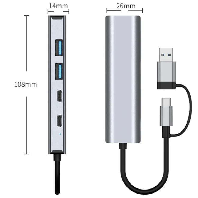 2503 Gigabit RJ45, 2 x USB3.2, USB-C2.0, USB-C3.2, DC5V 6 in 1 Docking Station USB / Type-C Hub