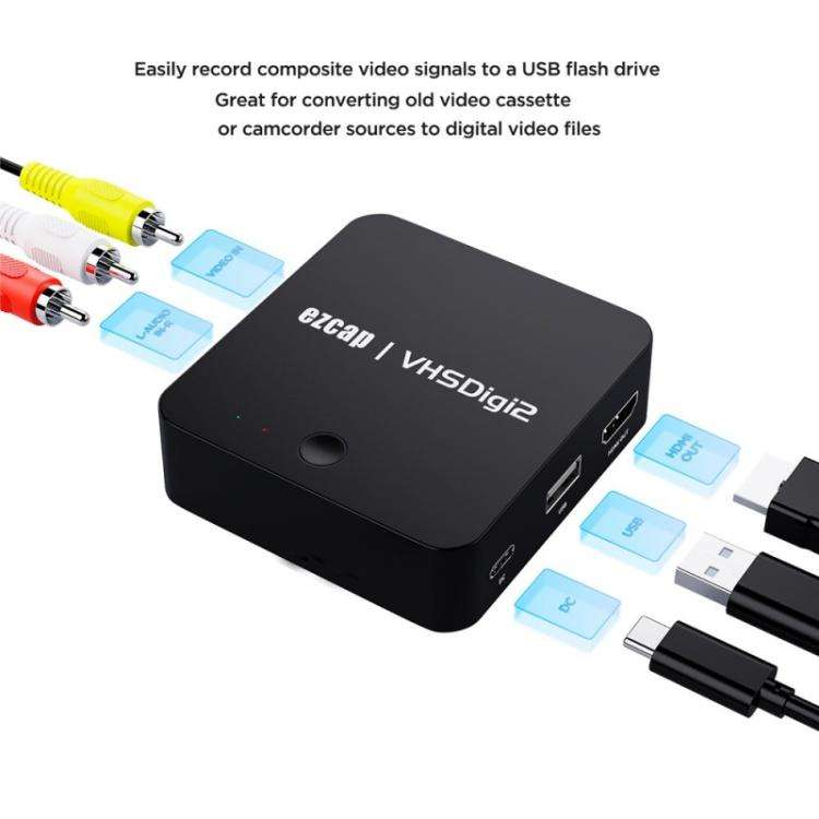 Ezcap 181P Video Capture Box VHSDigi2 AV Recorder VHS to MP4 Converter