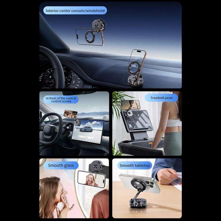 K12 Vacuum Suction Mount Foldable 360 Rotation Magnetic Car Phone Holder(Black)