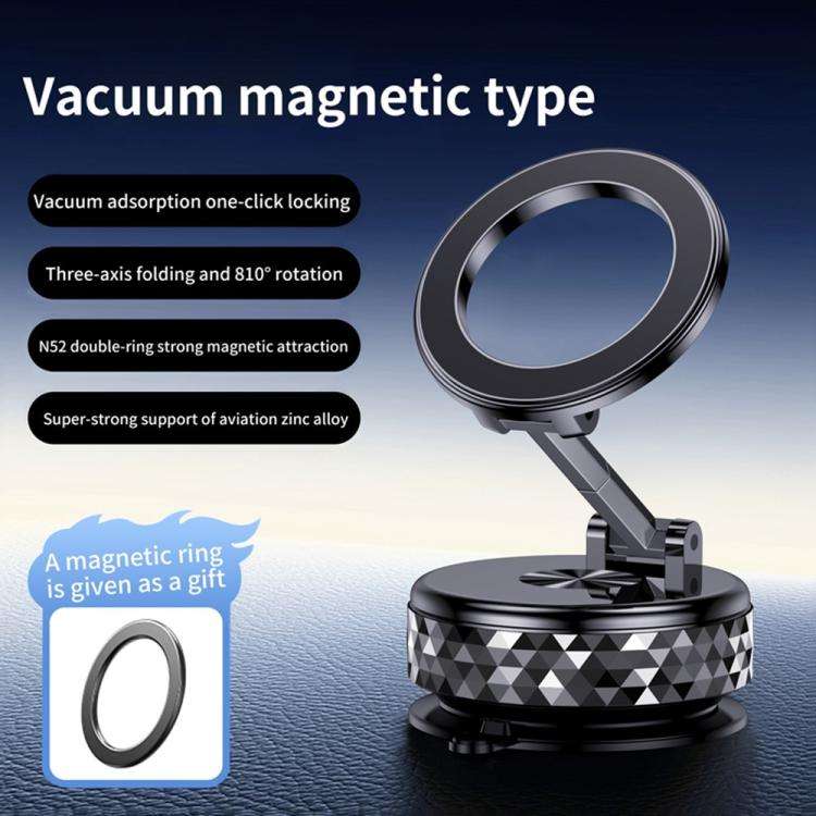 K12 Vacuum Suction Mount Foldable 360 Rotation Magnetic Car Phone Holder(Black)