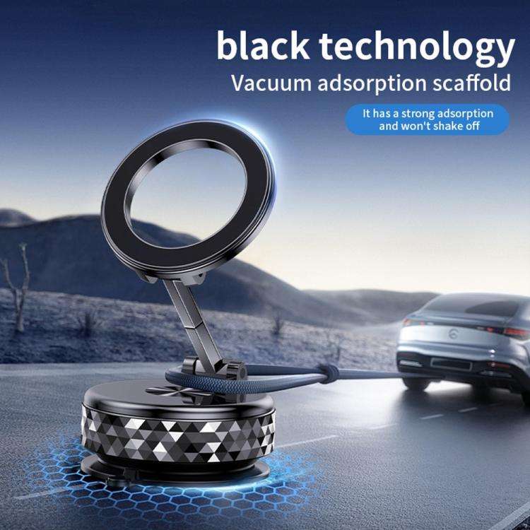 K12 Vacuum Suction Mount Foldable 360 Rotation Magnetic Car Phone Holder(Black)