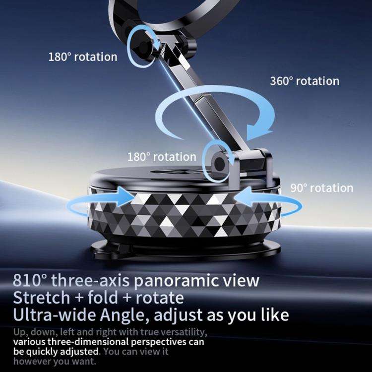 K12 Vacuum Suction Mount Foldable 360 Rotation Magnetic Car Phone Holder(Black)