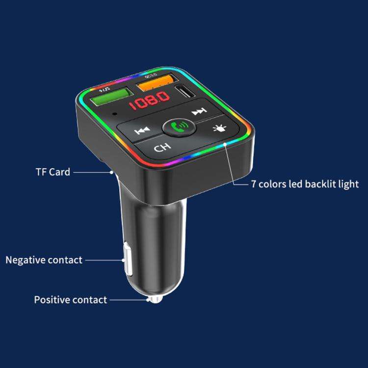 PDF2 With Ambient Light Fast Charger FM Transmitter Bluetooth Hands Free Call MP3 Player