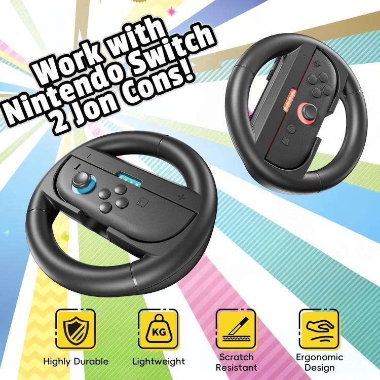 For Nintendo Switch 2 Left And Right Handle Racing Steering Wheel Grips Set(Black)