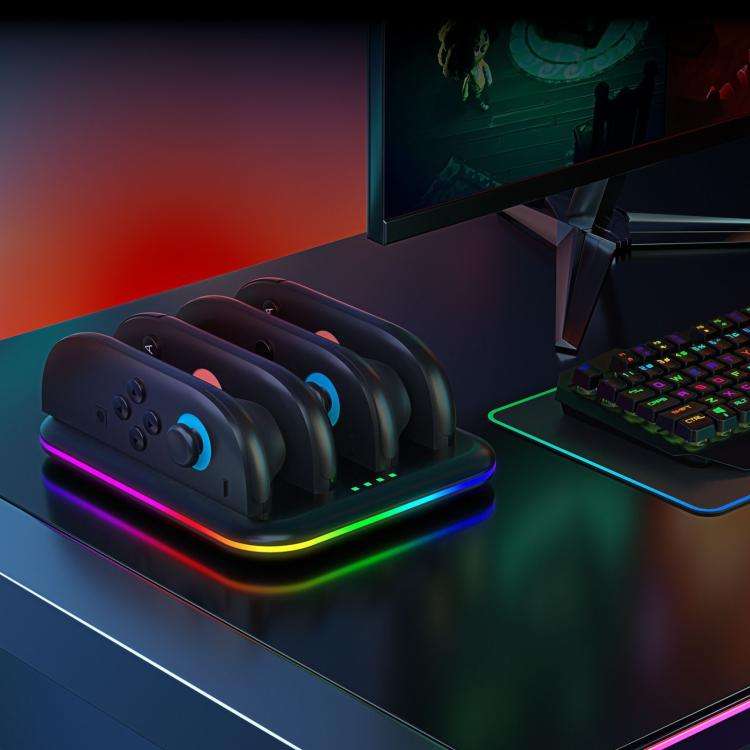 For Nintendo Switch 2 Game Handle 4 Seat Horizontal Charging Cradle With RGB Dazzling Lights(White)