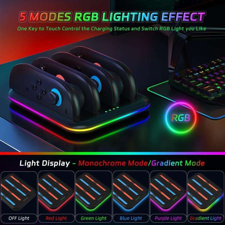 For Nintendo Switch 2 Game Handle 4 Seat Horizontal Charging Cradle With RGB Dazzling Lights(White)