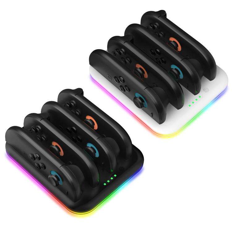 For Nintendo Switch 2 Game Handle 4 Seat Horizontal Charging Cradle With RGB Dazzling Lights(Black)