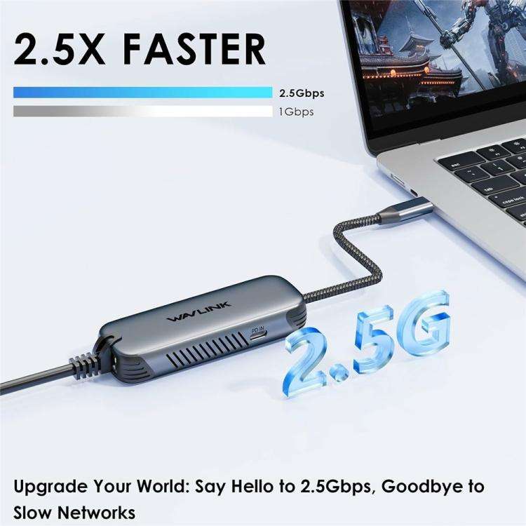 WAVLINK NWU330GD Support 95W PD Output USB-C to RJ45 2.5Gbps Network Converter