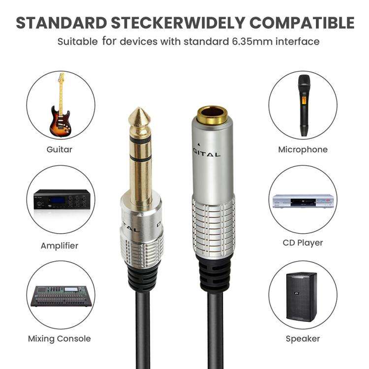 JUNSUNMAY 6.35mm 1/4 inch Male to Female Stereo Headphone Guitar Extension Cable Cord, Length:5m