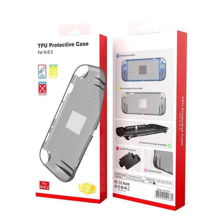 For Nintendo Switch 2 Game Console Anti-slip Integrated TPU Protective Case(Transparent Gray)