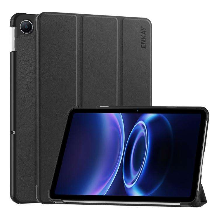 For Redmi Pad 2 SE 9.7 2026 ENKAY Tri-fold Custer Texture Leather Stand Tablet Case(Black)