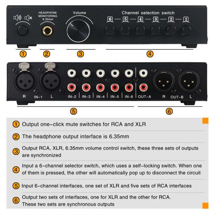 B081 6 Input 3 Outupt Audio Signal Selector Switcher Multi-channel Switcher, Fully Balanced Passi...