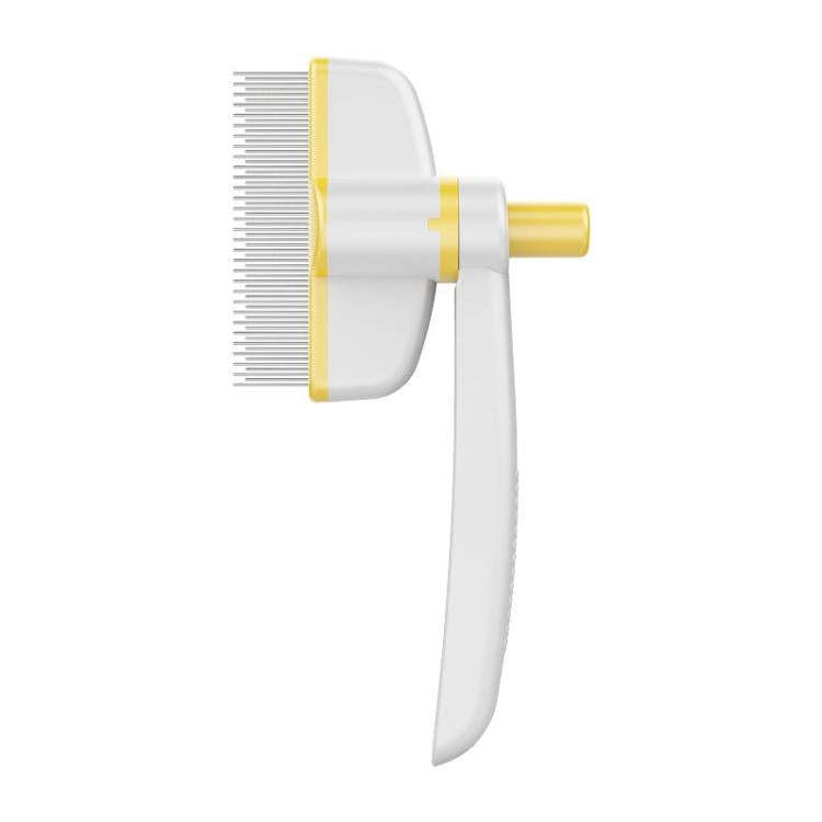 Pet Hair Removal Tool One Touch Rotating Fine Tooth Comb(White Yellow)