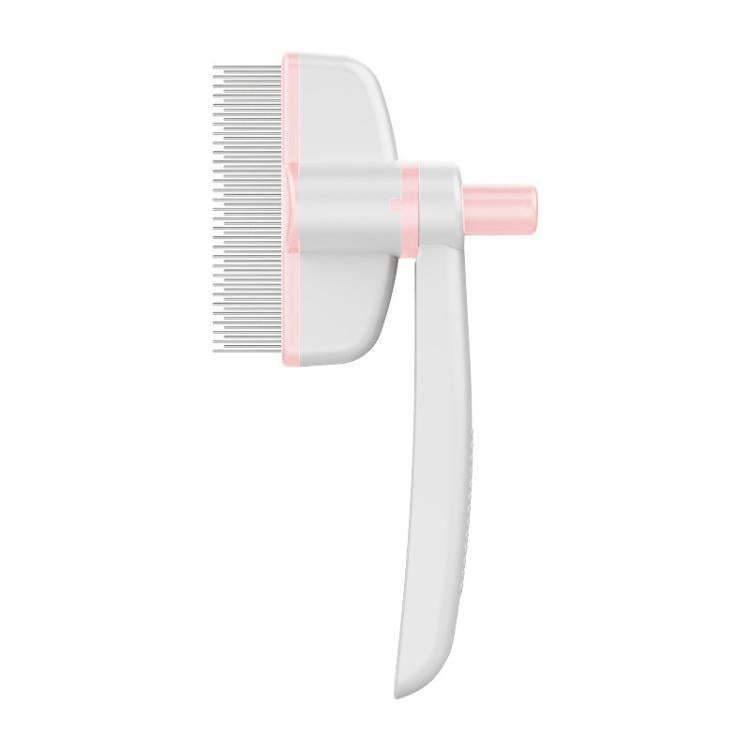 Pet Hair Removal Tool One Touch Rotating Fine Tooth Comb(White Pink)