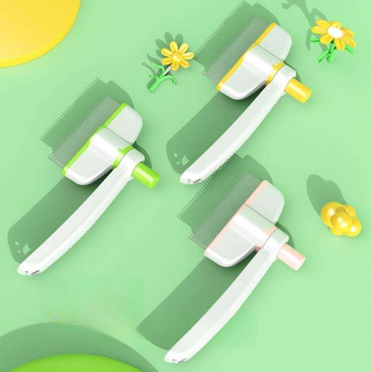Pet Hair Removal Tool One Touch Rotating Fine Tooth Comb(White Green)