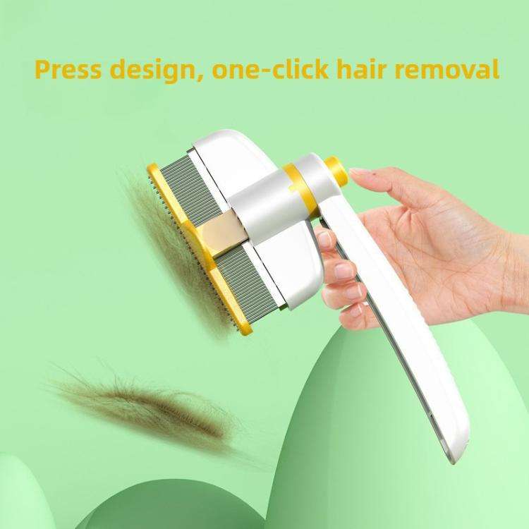 Pet Hair Removal Tool One Touch Rotating Fine Tooth Comb(White Pink)