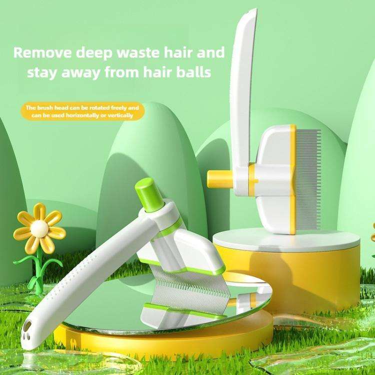 Pet Hair Removal Tool One Touch Rotating Fine Tooth Comb(White Pink)