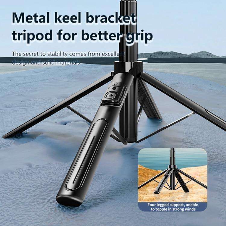 K27 Smartphone Extendable Live Streaming 4-Leg Stand Bluetooth Selfie Stick(Black)