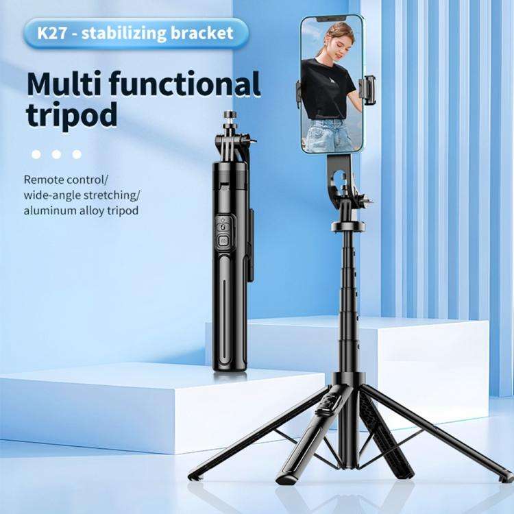 K27 Smartphone Extendable Live Streaming 4-Leg Stand Bluetooth Selfie Stick(Black)