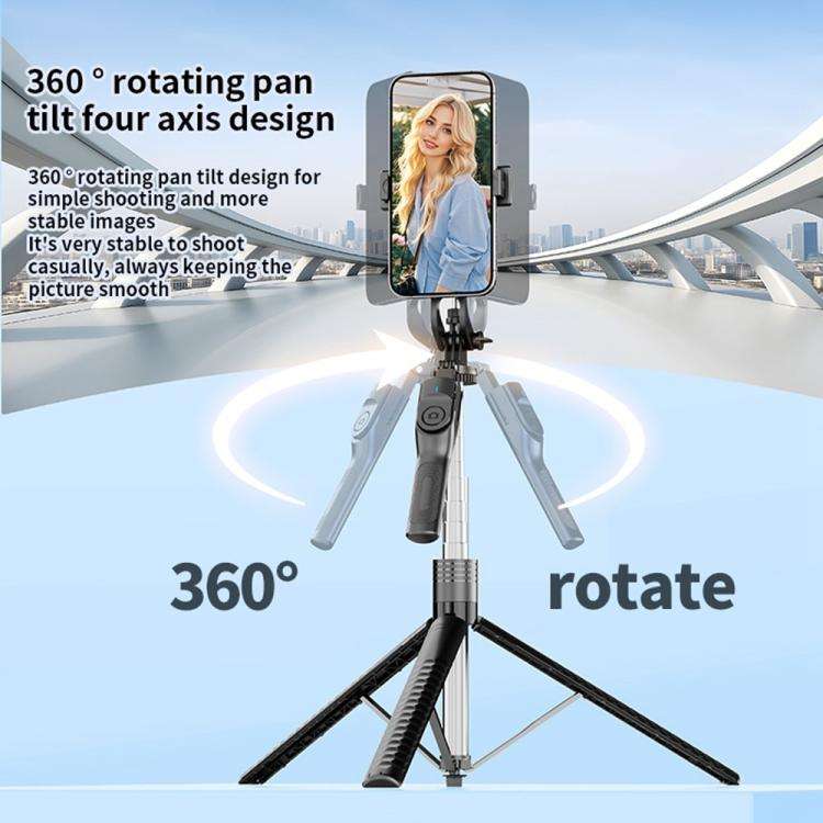K50 1.9m Extendable Live Streaming Floor Stand Single Phone Clip Bluetooth Selfie Stick Tripod(Bl...