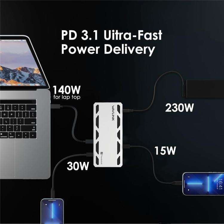 WAVLINK UTD58 12 in 1 120Gbps 140W Thunderbolt 5 Docking Station, Plug:UK Plug