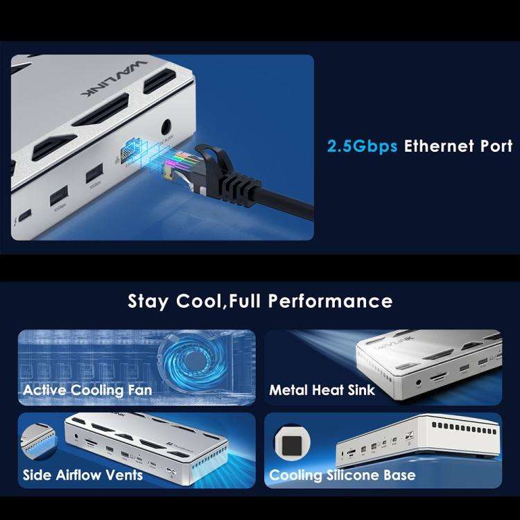 WAVLINK UTD58 12 in 1 120Gbps 140W Thunderbolt 5 Docking Station, Plug:UK Plug