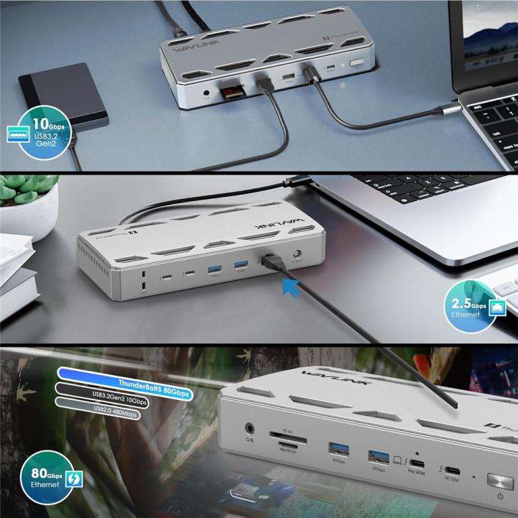 WAVLINK UTD58 12 in 1 120Gbps 140W Thunderbolt 5 Docking Station, Plug:AU Plug