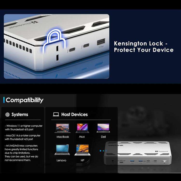 WAVLINK UTD58 12 in 1 120Gbps 140W Thunderbolt 5 Docking Station, Plug:UK Plug