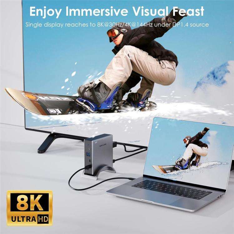 WAVLINK UMD27PRO 8K 30Hz / 4K 144Hz 140W PD HUB Adapter, Plug:US Plug