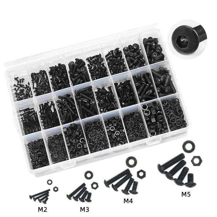 Hexagon Flat Head Bolts Nuts + Washers Alloy Steel Class 10.9, With Hexagon Wrench (M2-M5)