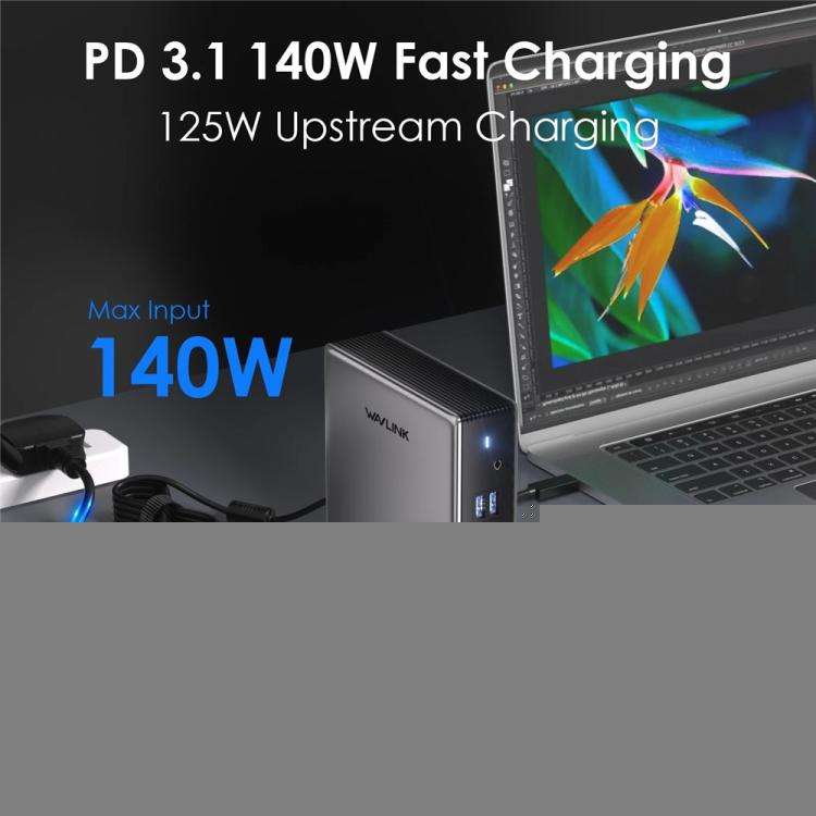WAVLINK UMD27PRO Support 8K 30Hz 4K 144Hz 140W HUB Docking Station, Plug:US Plug
