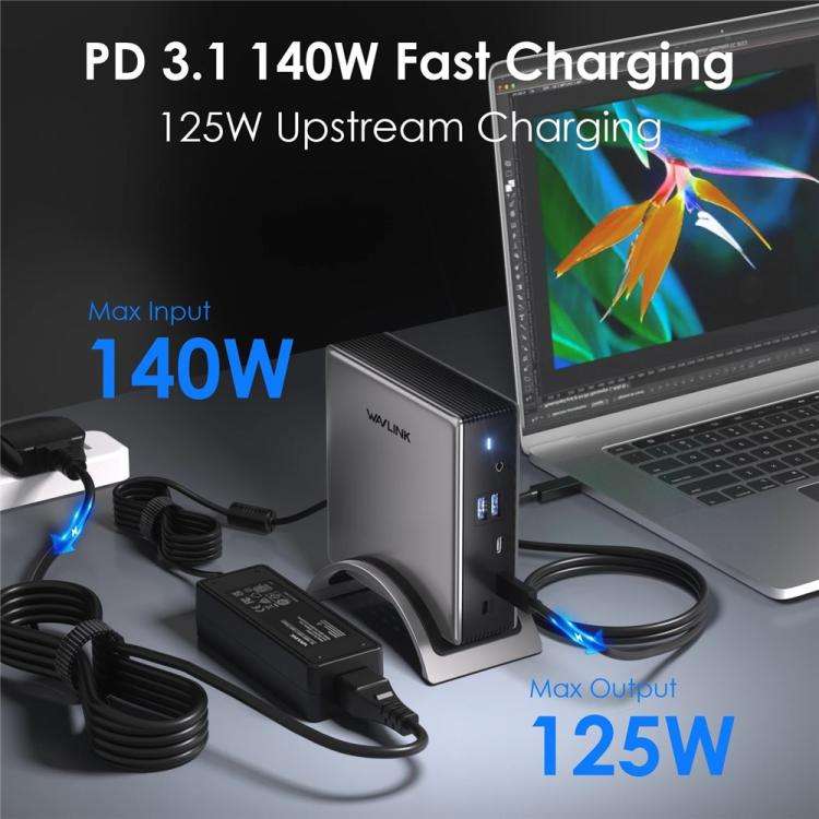 WAVLINK UMD27PRO Support 8K 30Hz 4K 144Hz 140W HUB Docking Station, Plug:EU Plug