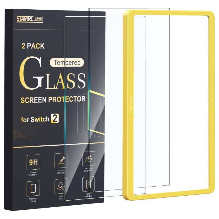 For Nintendo Switch 2 Gaming Console 2-Piece Tempered Glass Screen Protector + Alignment Frame Set