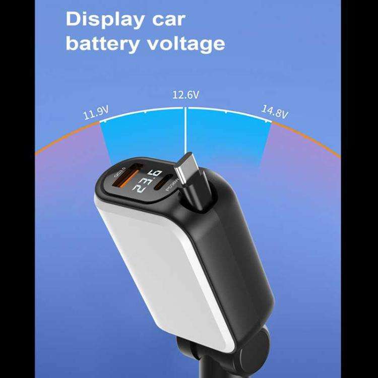 A25 QC3.0 / PD36W Fast Car Phone Charger with Cable(Grey)
