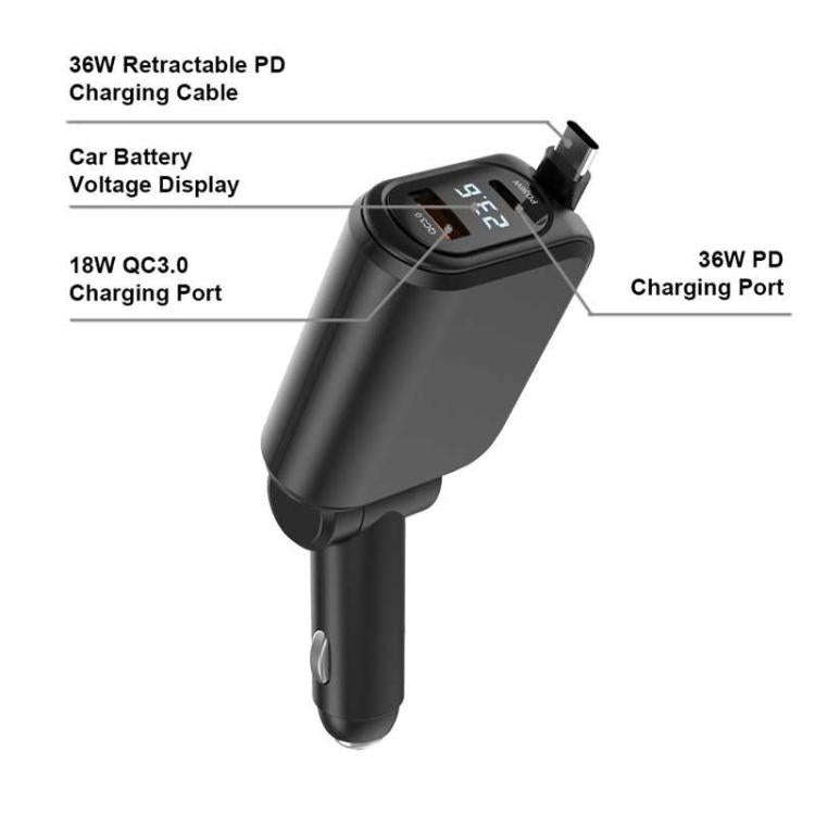 A25 QC3.0 / PD36W Fast Car Phone Charger with Cable(White)