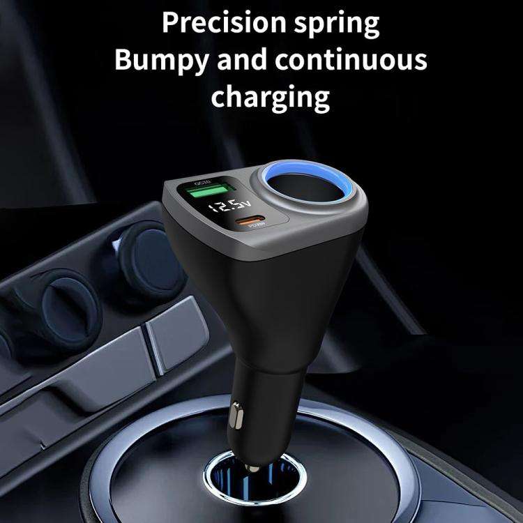 K29 3 in 1 Cigarette Lighter Socket Splitter Fast Charging Digital Display Car Charger