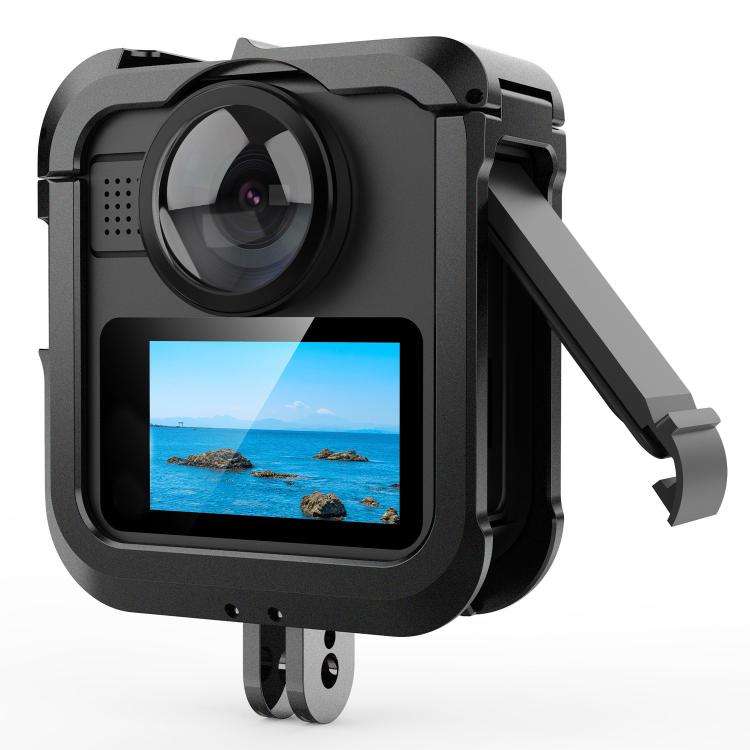 For GoPro MAX2 Aluminum Alloy Camera Cage Protection Frame with Dual Cold Shoes