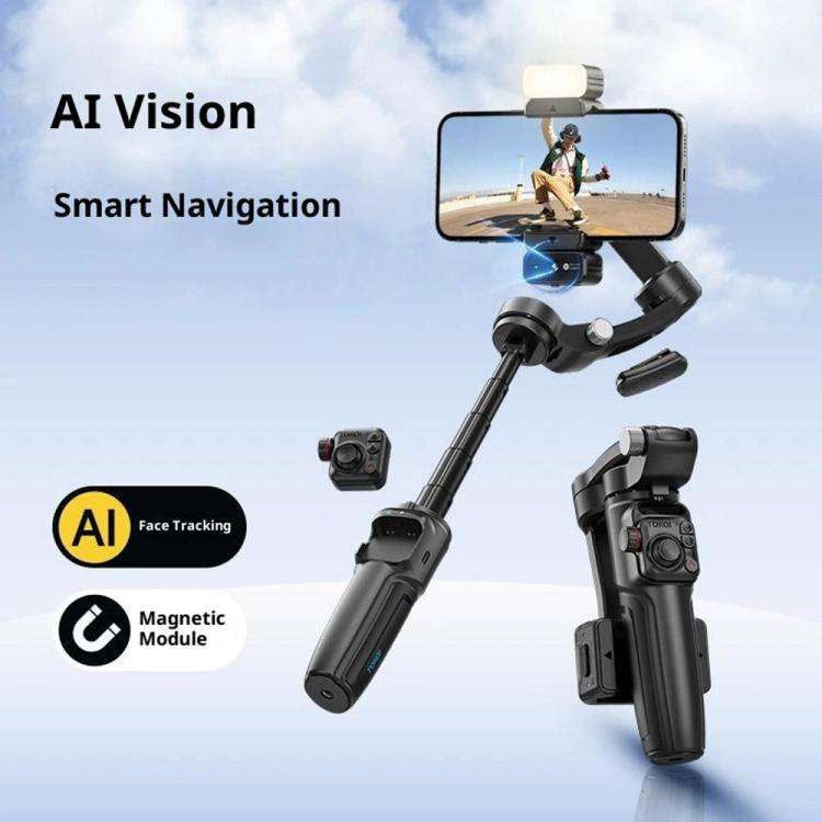 M06 Portable Folding Handheld Gimbal Stabilizer AI Face Tracking Selfie Stick with Magnetic Fill ...
